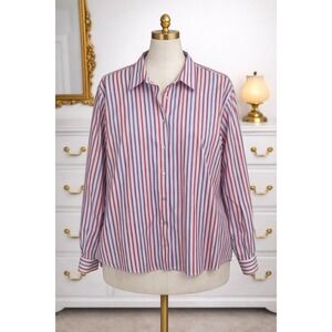 Foxcroft Wrinkle Free Shaped Fit Button Front Shirt Pink Purple Striped Size 18